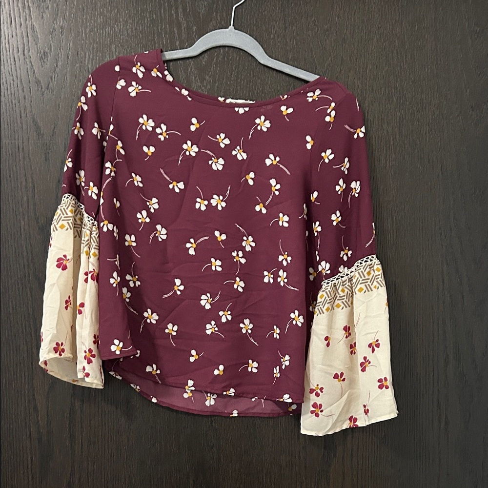 Sienna Sky Burgundy and Cream Floral Blouse
